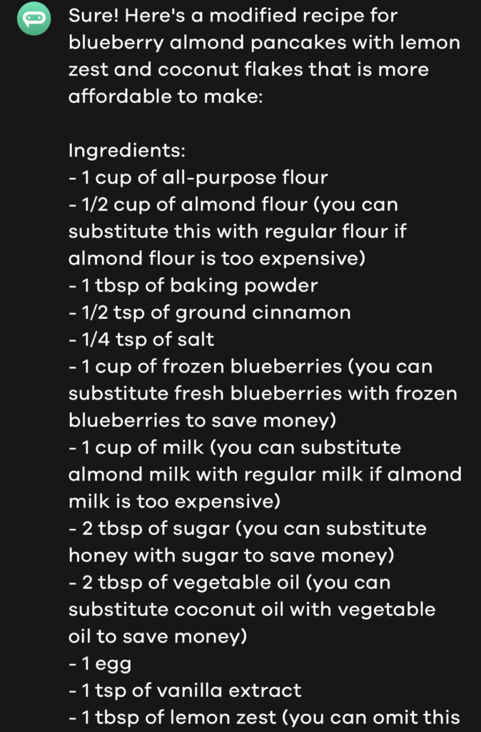 AI ingredients for my pancakes 